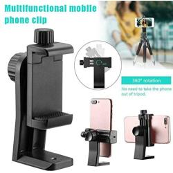 MARRRCH Tripod Phone Mount Holder Head Standard,Tripod Mount Adapter Rotatable Bracket with 1/4 Inch Screw/Adjustable Clip for iPhone, Android Cell Phone, Selfie Stick, Camera Stand (Black)