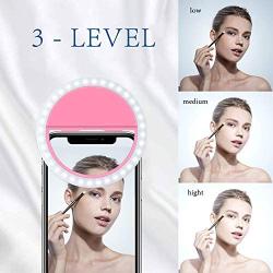Cell Phone Selfie Ring Light for iPhone,Led Circle Selfie Light Ring Rechargeable Portable for Phone Camera IPad Laptop Live Stream/Makeup/Video Photography(Pink)