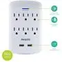 PHILIPS Surge Protector, 2 Pack, 6 Outlet, 2 USB Ports, 900 Joules, Wall Adapter, Extender, Charges Smartphones, White, SPP6266WB/37 PHILIPS Surge Protector, 2 Pack, 6 Outlet, 2 USB Ports, 900 Joules, Wall Adapter, Extender, Charges Smartphones, White, SPP6266WB/37