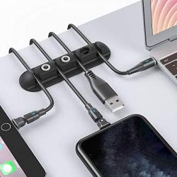 Cable Clips, 6pcs Cord Management Organizer, Silicone Adhesive Hooks, Wire Cord Holder for Power Cords and Magnetic Charging Cables, PC, Office, Car and Home (4 Slots, 3 Magnetic Tips Hole)