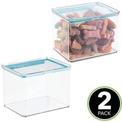 mDesign Airtight Stackable Plastic Kitchen Cabinet Pet Food Storage Container - Attached Lid - Compact Bin for Pantry, Refrigerator, Freezer - BPA Free, Food Safe - Holds 2 Quarts, 2 Pack - Clear