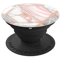 Trendy Chic Geometric-Marble Pink White Grey and Rose-Gold PopSockets Grip and Stand for Phones and Tablets