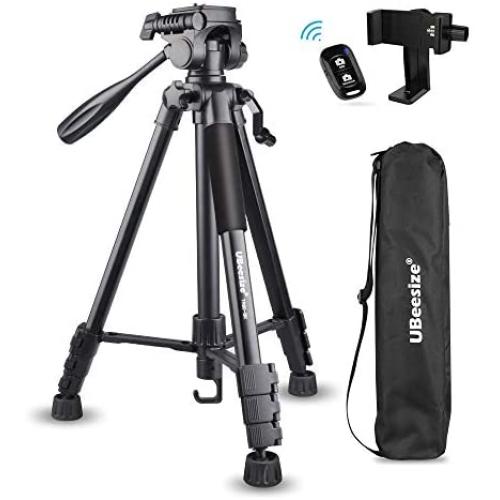 UBeesize 60-inch Camera Tripod, 5kg/11lb Load TR60 Load Portable Lightweight Aluminum Travel Tripod with Carry Bag & Bluetooth Remote, for DSLR SLR Cameras Compatible with iPhone & Android Phone
