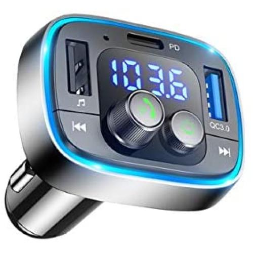 LIHAN Bluetooth FM Transmitter for Car,7 Color LED Backlit Car Adapter, QC3.0 & USB-PD Ports Charger, Wireless Radio Transmitter, Handsfree Calling & Music Receiver, Compatible for Most Smartphones