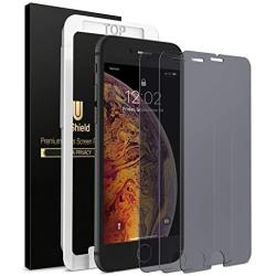uShield Privacy Screen Protector for iPhone 8 Plus, iPhone 7 Plus - 3 Pack (w/Installation Frame) Tempered Glass Screen Protector Compatible with iPhone 8 Plus, 7 Plus (3 Pack)[Fit with Most Cases]
