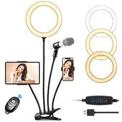 8 Selfie Ring Light with Cell Phone Holder Stand, KNGUVTH Dimmable LED Camera Ring Light with Tablet/Mic Holder and Flexible Arms for Live Stream/Makeup/YouTube/Facebook Compatible w/iPhone Android