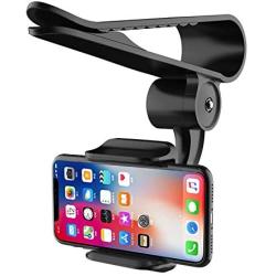 Sun Visor Car Cell Phone Holder, Universal 360 Rotating Car Mount Support Clip Bracket Compatible for iPhone Xs/Xs Max/Xr/X/8/7/6 Samsung Note 9/8/5 Galaxy S9/S8/S7/S6 Moto Z3 Smartphones GPS (Black)