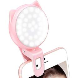 Selfie Light Rechargeable for iPhone, Ring Light with 9-Level Adjustable Brightness for Laptop, Clip on Mini Cell Phone LED Light, Portable Battery Operated Light, USB Powered Photo Light for Video