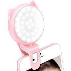 Selfie Light Rechargeable for iPhone, Ring Light with 9-Level Adjustable Brightness for Laptop, Clip on Mini Cell Phone LED Light, Portable Battery Operated Light, USB Powered Photo Light for Video