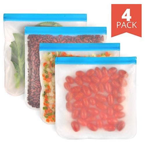 4 Pack - Reusable Storage Bags for Food - Durable and Leakproof For Home, Work and Travel - EXTRA THICK Gallon Size Reusable Baggies 4 Pack - Reusable Storage Bags for Food - Durable and Leakproof For Home, Work and Travel - EXTRA THICK Gallon Size Reusable Baggies