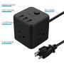 Power Strip Cube with 3 USB 3 Outlets, TESSAN Portable Desktop Charging Station with 5 Ft Extension Cord for Travel Cruise Ship, Home, Office, Dorm Room Essentials - Black