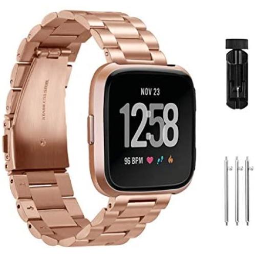 Jiarusig Compatible Fitbit Versa/Versa Lite Edition/Versa 2 Bands, Stainless Steel Versa Smartwatch Metal Band for Men Women Replacement Wristband