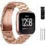 Jiarusig Compatible Fitbit Versa/Versa Lite Edition/Versa 2 Bands, Stainless Steel Versa Smartwatch Metal Band for Men Women Replacement Wristband