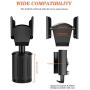 YoFeW [Upgraded] Cup Holder Phone Mount Aluminum Alloy Adjustable Phone Cup Mount for Cell Phone iPhone Xs/Xs Max/X/8/7 Plus/Galaxy and Most Smartphones