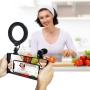 PULUZ 4 in 1 Vlogging Live Broadcast Smartphone Video Rig + 4.6 inch Ring LED Selfie Light Kits with Microphone + Tripod Mount + Cold Shoe Tripod Head for Smart Phone (Red)