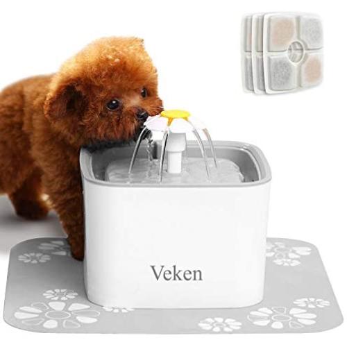 Veken Pet Fountain, 84oz/2.5L Automatic Cat Water Fountain Dog Water Dispenser with 3 Replacement Filters & 1 Silicone Mat for Cats, Dogs, Multiple Pets