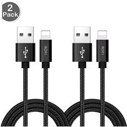 RoFI Compatible Phone Cable, [2Pack] 2FT Nylon Braided Fast Charging USB Cord Replcement for Phone X 8 8 Plus 7 7 Plus 6s 6s Plus 6 6 Plus 5 5S 5C SE Pad Air Mini and More (2 Pack Black, 2 FT)