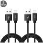 RoFI Compatible Phone Cable, [2Pack] 2FT Nylon Braided Fast Charging USB Cord Replcement for Phone X 8 8 Plus 7 7 Plus 6s 6s Plus 6 6 Plus 5 5S 5C SE Pad Air Mini and More (2 Pack Black, 2 FT)