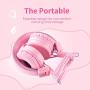 POWMEE M1 Kids Headphones Wired Headphone for Kids,Foldable Adjustable Stereo Tangle-Free,3.5MM Jack Wire Cord On-Ear Headphone for Children (Pink)