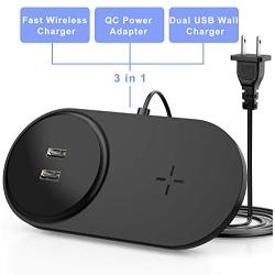 seenda Fast Wireless Charger with Dual USB, 26W Wireless Charging Pad with Built-in Adapter Compatible with iPhone 11/11 Pro/11 Pro Max/XS MAX/XR/XS/8Plus, Galaxy S10/S9/S8, Note 10/9/8-Black