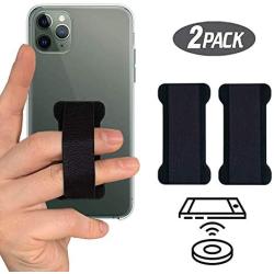 [2PC] WUOJI Finger Strap Phone Holder - Ultra Thin Anti-Slip Universal Cell Phone Grips Band Holder for Back of Phone（Black）