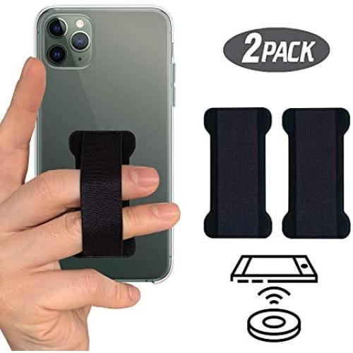 [2PC] WUOJI Finger Strap Phone Holder - Ultra Thin Anti-Slip Universal Cell Phone Grips Band Holder for Back of Phone（Black）