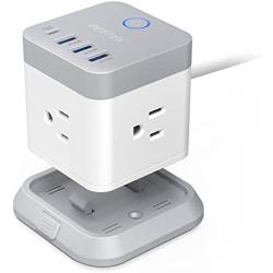 BESTEK Power Strip with USB, Vertical Cube Mountable Power Outlet Extender with 3 Outlets, 3 USB & 1 Type-C Ports, 5-Foot Extension Cord and Detachable Base for Easy Mounting