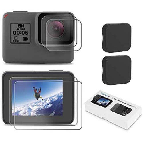 Kupton Screen Protector for GoPro Hero 7 (Black Only)/ Hero 6/ Hero 5/ Hero 2018, Tempered Glass Screen Protector + Tempered Glass Lens Protector + Lens Cap, Accessories for GoPro Hero7 Black/6/5