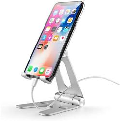 POKANIC Cell Phone Fully Foldable Stand Dock Holder Cradle Mount Organizer Charger Station Table Desk Bed Office School Kitchen Travel Portable Adjustable Multi-Angle Aluminum Non-Slip (Silver)