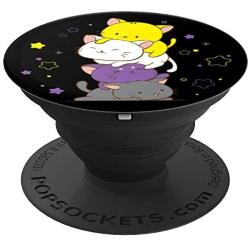 Kawaii Cat Pile Non Binary Pride Genderqueer Star Galaxy PopSockets Grip and Stand for Phones and Tablets