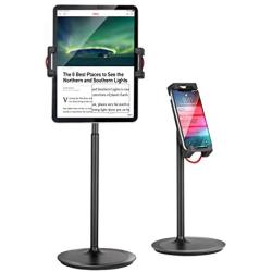 Tablet Ipad Stand Holder, SAIJI Adjustable Phone Stand, 360 Degree Rotating, Aluminum Alloy Cradle Desktop Holder Dock for 4.7"-12.9" Screen Phones, iPad, Nintendo Switch, Kindle, eBook Reader (Black)