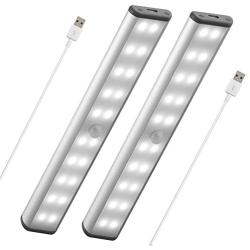 Stick-On Anywhere Portable Closet Lights Wireless 20 Led Under Cabinet Lighting Motion Sensor Activated Build in Rechargeable Battery Magnetic Little Safe Night Tap Light for Closet Cabinet (Silver)