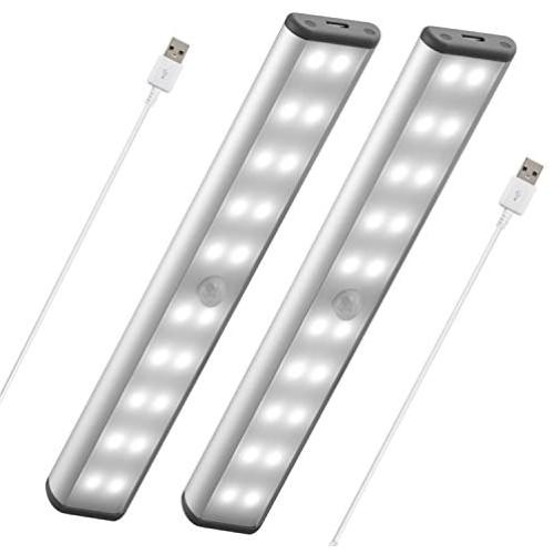 Stick-On Anywhere Portable Closet Lights Wireless 20 Led Under Cabinet Lighting Motion Sensor Activated Build in Rechargeable Battery Magnetic Little Safe Night Tap Light for Closet Cabinet (Silver)