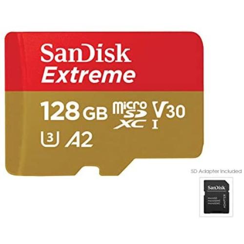 SanDisk 128GB Extreme microSDXC UHS-I Memory Card with Adapter - C10, U3, V30, 4K, A2, Micro SD - SDSQXA1-128G-GN6MA