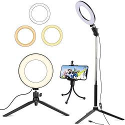 6" Ring Light with Tripod Stand for Selfie,Makeup Live Cell Phone Holder,Desktop LED Lamp for YouTube