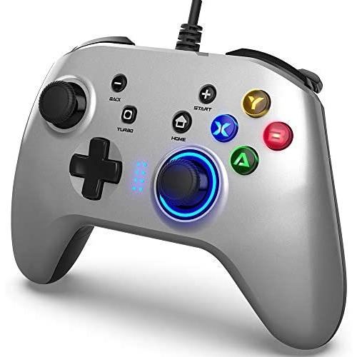 Wired Gaming Controller, Joystick Gamepad with Dual-Vibration PC Game Controller Compatible with PS3, Switch, Windows 10/8/7 PC, Laptop, TV Box, Android Mobile Phones, 6.5 ft USB Cable, Silver Color