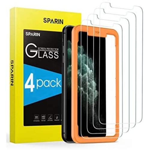 [4 Pack] Screen Protector for iPhone 11 Pro/iPhone Xs/iPhone X, SPARIN Tempered Glass Screen Protector for iPhone 11 Pro 2019 (5.8 Inch) - Alignment Frame/Highly Responsive