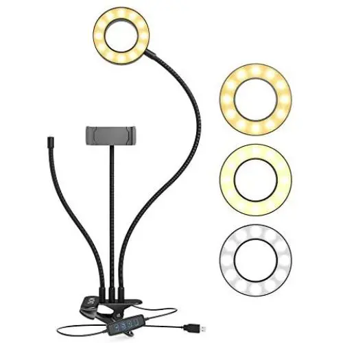 Movo VGC-3 Selfie Ring Light Stand with Cell Phone Holder and Third Flexible Arm with a 1/4" Mount for Microphones - for TIK Tok, YouTube, Live Stream, Tutorial, Vlog - Compatible with iPhone/Android Movo VGC-3 Selfie Ring Light Stand with Cell Phone Holder and Third Flexible Arm with a 1/4" Mount for Microphones - for TIK Tok, YouTube, Live Stream, Tutorial, Vlog - Compatible with iPhone/Android