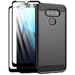 Vecomelo for LG Harmony 4, Premier Pro Plus L455DL Case, LG K41 Case, Slim-Fit TPU Shock Absorption Lightweight Soft Flexible Skin Bumper Cover Case and Glass Screen Protectors, Black