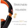 Rockpapa Comfort+ Adjustable Over Ear Headphones Earphones with Microphone in-line Volume for Adults Kids Childs Teens, Smartphones Laptops DVD MP3/4 Surface iPhone iPod iPad MacBook Black Orange