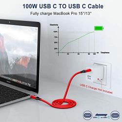 AkoaDa USB-C to USB-C 100W Cable 10ft, USB C Braided Fast Charging Cable Compatible with MacBook Pro 2020/2019/2018, iPad Pro 2020/2019/2018,Samsung Galaxy Note 20,Pixelbook and Type-C Laptops (Red)