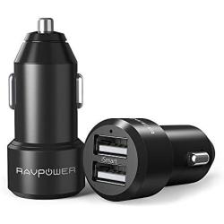 RAVPower Car Chargers [2 Pack] 24W 4.8A Metal Dual USB Car Adapter with iSmart 2.0, Compatible iPhone 11 Pro Max XS Max XR X 8 7 Plus, Ipad Pro Air Mini, Galaxy S9 S8 S7 Edge Note, Nexus and More