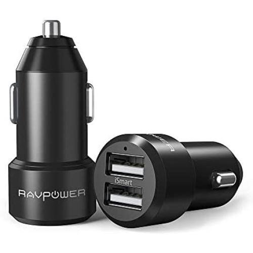 RAVPower Car Chargers [2 Pack] 24W 4.8A Metal Dual USB Car Adapter with iSmart 2.0, Compatible iPhone 11 Pro Max XS Max XR X 8 7 Plus, Ipad Pro Air Mini, Galaxy S9 S8 S7 Edge Note, Nexus and More