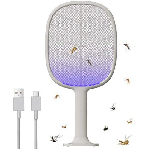 Solove Bug Zapper Racket for Indoor Outdoor Use, USB Rechargeable Electric Fly Swatter for Fly, Bug, Pest, Insects, Mosquito Killer, Fly Zapper for Home, Yard, Camping (Grey)