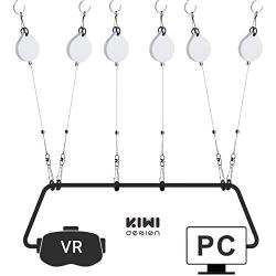 KIWI design 6 Packs Retracable VR Cable Management | Ceiling Suspension System Compitable with Vive/Vive Pro Virtual Reality/Oculus Rift/Playstation VR/Microsoft MR VR Accessories (White)