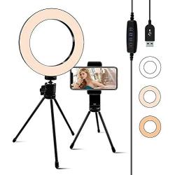 Selfie Light Ring 6.3-inch with Stand & Phone Holder,3 Light Settings Dimmable Desk LED Camera Lights for Recording Video,Makeup,YouTube,Live Streaming