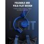 On Ear Headphones with Mic, Vogek Lightweight Portable Fold-Flat Stereo Bass Kids Headphones with 1.5M Tangle Free Cord and Microphone for Kids-Blue