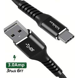 USB C Cable 6ft 3Pack Hibiker 3A Type C Charging Cable Premium Nylon USB-C to USB-A Fast Charger C Cord For Samsung Galaxy S10 S10E S9 S8 S20 a10e a20 Plus,Note 10 9 8,Z Flip,LG G5 6 V20 30 40 (Black)