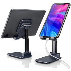 YML Adjustable Cell Phone Stand, Foldable Tablet Stand Portable Phone Holder for Desk Compatible with iPhone 11 Pro XS Max XR X Samsung Galaxy S10 S9&Tablets,Dark Blue …