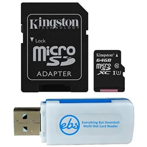 Kingston 64GB SDXC Micro Canvas Select Memory Card and Adapter Works with Samsung Galaxy A10, A20, A70 Cell Phone (SDCS/64GB) Bundle with (1) Everything But Stromboli MicroSD and SD Card Reader Kingston 64GB SDXC Micro Canvas Select Memory Card and Adapter Works with Samsung Galaxy A10, A20, A70 Cell Phone (SDCS/64GB) Bundle with (1) Everything But Stromboli MicroSD and SD Card Reader